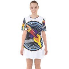 Rocket Space Clipart Illustrator Sixties Short Sleeve Mini Dress