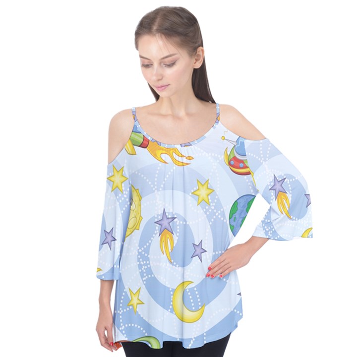 Science Fiction Outer Space Flutter Sleeve T-Shirt 