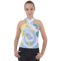 Science Fiction Outer Space Cross Neck Velour Top