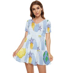Science Fiction Outer Space Tiered Short Sleeve Babydoll Dress by Sarkoni