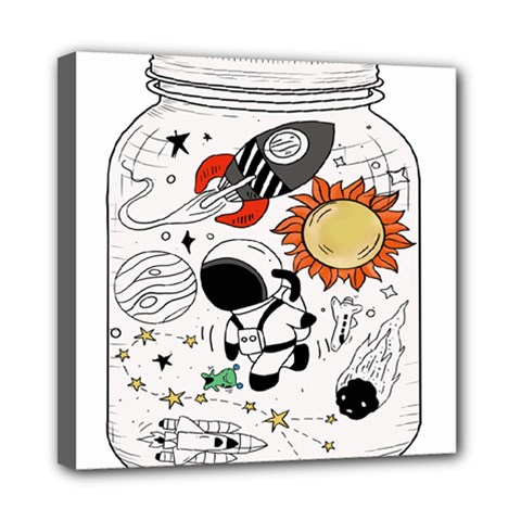 Astronaut Drawing Planet Mini Canvas 8  X 8  (stretched)