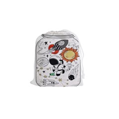 Astronaut Drawing Planet Drawstring Pouch (small)