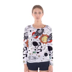 Astronaut Drawing Planet Women s Long Sleeve T-shirt