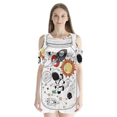 Astronaut Drawing Planet Shoulder Cutout Velvet One Piece