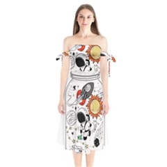 Astronaut Drawing Planet Shoulder Tie Bardot Midi Dress