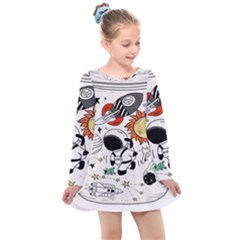 Astronaut Drawing Planet Kids  Long Sleeve Dress