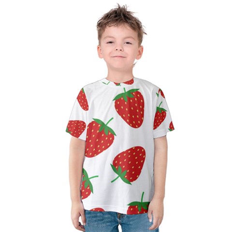 Seamless Pattern Fresh Strawberry Kids  Cotton T-shirt by Sarkoni