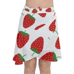 Seamless Pattern Fresh Strawberry Chiffon Wrap Front Skirt