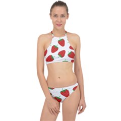 Seamless Pattern Fresh Strawberry Halter Bikini Set by Sarkoni