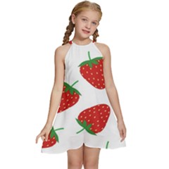 Seamless Pattern Fresh Strawberry Kids  Halter Collar Waist Tie Chiffon Dress by Sarkoni