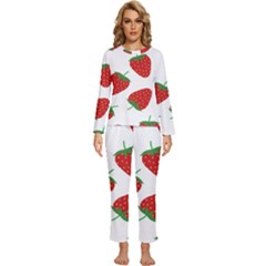 Seamless Pattern Fresh Strawberry Womens  Long Sleeve Lightweight Pajamas Set