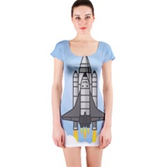 Rocket Shuttle Spaceship Science Short Sleeve Bodycon Dress