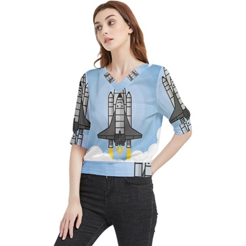 Rocket Shuttle Spaceship Science Quarter Sleeve Blouse by Sarkoni