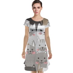 Cute Cats Seamless Pattern Cap Sleeve Nightdress