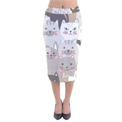 Cute Cats Seamless Pattern Velvet Midi Pencil Skirt