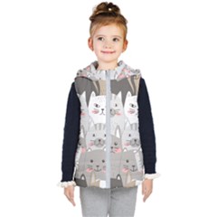 Cute Cats Seamless Pattern Kids  Hooded Puffer Vest by Sarkoni