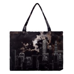 City Night Moon Skyline Skyscraper Medium Tote Bag by Grandong