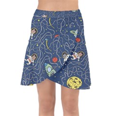 Cat Cosmos Cosmonaut Rocket Wrap Front Skirt by Grandong
