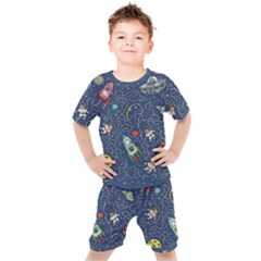 Cat Cosmos Cosmonaut Rocket Kids  T-shirt And Shorts Set by Grandong