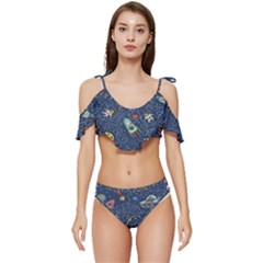 Cat Cosmos Cosmonaut Rocket Ruffle Edge Tie Up Bikini Set	 by Grandong