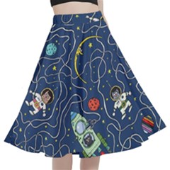 Cat Cosmos Cosmonaut Rocket A-line Full Circle Midi Skirt With Pocket by Grandong