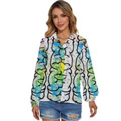 Brain Mind Psychology Idea Drawing Women s Long Sleeve Button Up Shirt