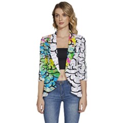 Brain Mind Psychology Idea Drawing Women s 3/4 Sleeve Ruffle Edge Open Front Jacket