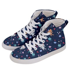 Cute Astronaut Cat With Star Galaxy Elements Seamless Pattern Men s Hi-top Skate Sneakers