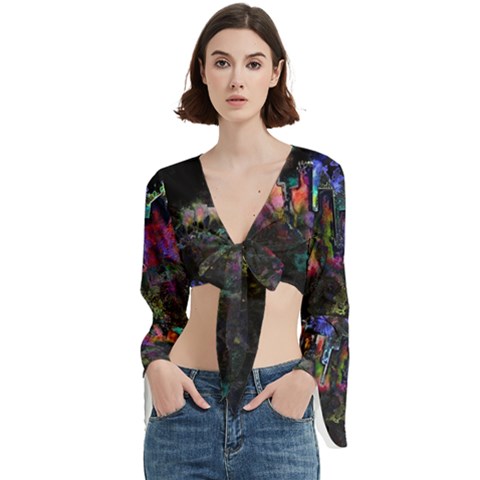 Grunge Paint Splatter Splash Ink Trumpet Sleeve Cropped Top by Grandong