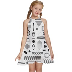 Pattern Hipster Abstract Form Geometric Line Variety Shapes Polkadots Fashion Style Seamless Kids  Halter Collar Waist Tie Chiffon Dress by Grandong
