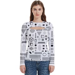 Pattern Hipster Abstract Form Geometric Line Variety Shapes Polkadots Fashion Style Seamless Women s Cut Out Long Sleeve T-shirt by Grandong