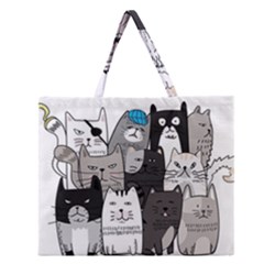 Cute Cat Hand Drawn Cartoon Style Zipper Large Tote Bag by Grandong