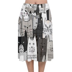 Cute Cat Hand Drawn Cartoon Style Velvet Flared Midi Skirt by Grandong