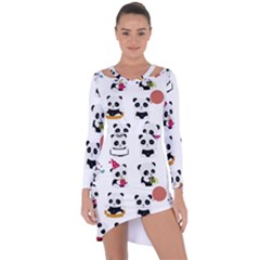 Playing Pandas Cartoons Asymmetric Cut-out Shift Dress by Apen