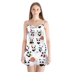 Playing Pandas Cartoons Satin Pajamas Set