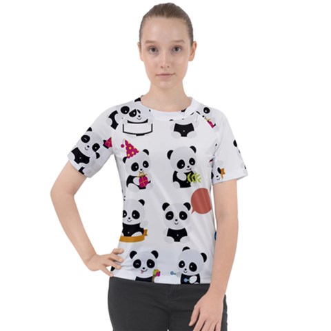 Playing Pandas Cartoons Women s Sport Raglan T-shirt by Apen