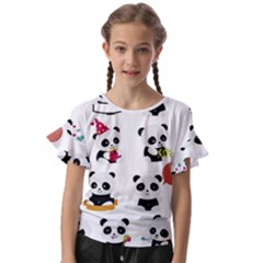 Playing Pandas Cartoons Kids  Cut Out Flutter Sleeves