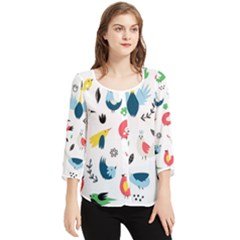 Vector Set Isolates With Cute Birds Scandinavian Style Chiffon Quarter Sleeve Blouse by Apen