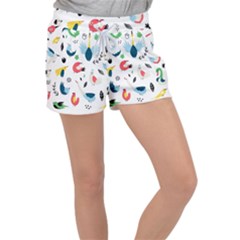 Vector Set Isolates With Cute Birds Scandinavian Style Women s Velour Lounge Shorts