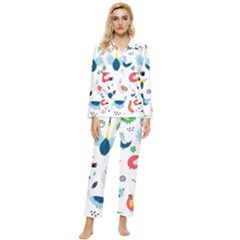 Vector Set Isolates With Cute Birds Scandinavian Style Womens  Long Sleeve Velvet Pocket Pajamas Set