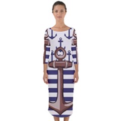 Anchor Background Design Quarter Sleeve Midi Bodycon Dress by Apen