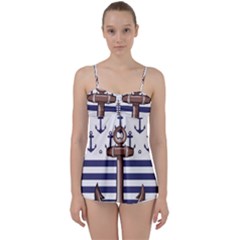 Anchor Background Design Babydoll Tankini Top by Apen