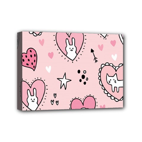 Cartoon Cute Valentines Day Doodle Heart Love Flower Seamless Pattern Vector Mini Canvas 7  X 5  (stretched)