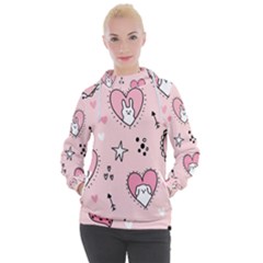 Cartoon Cute Valentines Day Doodle Heart Love Flower Seamless Pattern Vector Women s Hooded Pullover