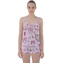 Cartoon Cute Valentines Day Doodle Heart Love Flower Seamless Pattern Vector Tie Front Two Piece Tankini