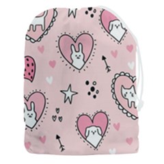 Cartoon Cute Valentines Day Doodle Heart Love Flower Seamless Pattern Vector Drawstring Pouch (3xl) by Apen