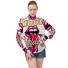 Music Hip Hop Text Black White 3d High Neck Long Sleeve Chiffon Top