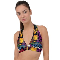 Xtreme Skateboard Graffiti Halter Plunge Bikini Top