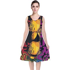 Xtreme Skateboard Graffiti V-neck Midi Sleeveless Dress  by Sarkoni