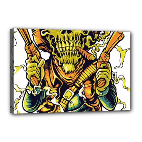 Cowboy Skeleton With Gun Illustration Canvas 18  X 12  (stretched)